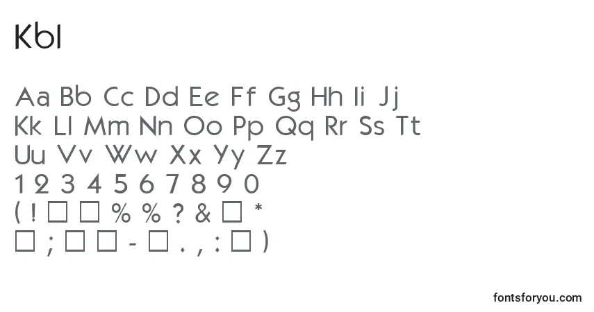 Schriftart Kbl – Alphabet, Zahlen, spezielle Symbole