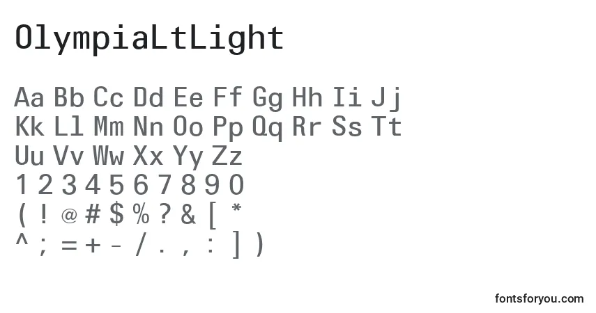 Czcionka OlympiaLtLight – alfabet, cyfry, specjalne znaki