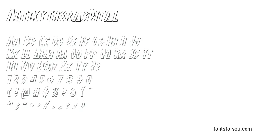 Шрифт Antikythera3Dital – алфавит, цифры, специальные символы