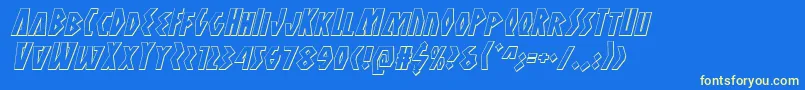 Antikythera3Dital-Schriftart – Gelbe Schriften auf blauem Hintergrund