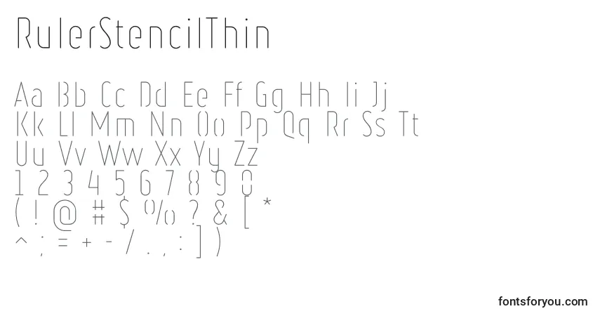 Schriftart RulerStencilThin – Alphabet, Zahlen, spezielle Symbole