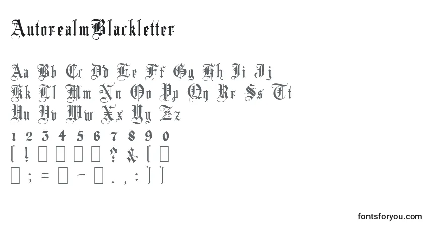 AutorealmBlackletter-fontti – aakkoset, numerot, erikoismerkit