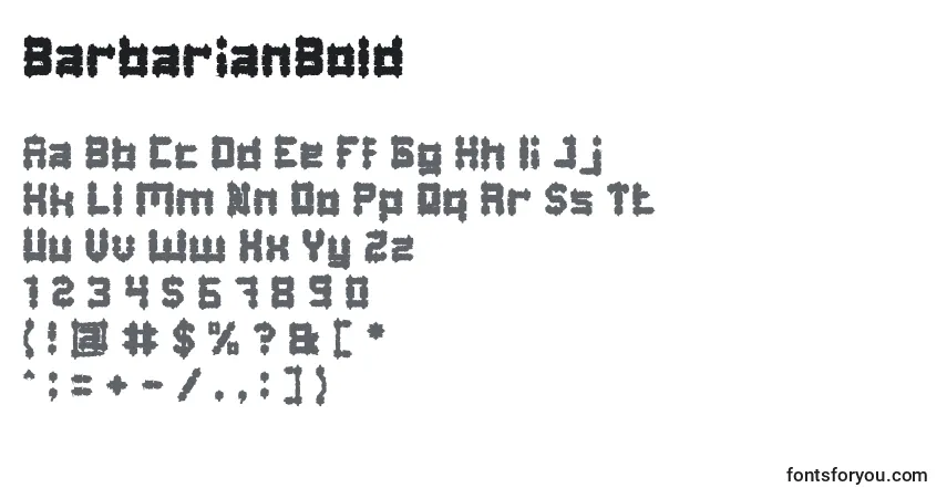 Шрифт BarbarianBold – алфавит, цифры, специальные символы