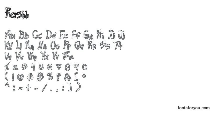 Schriftart Rashh – Alphabet, Zahlen, spezielle Symbole