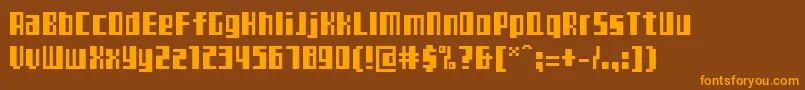 Teletekst-Schriftart – Orangefarbene Schriften auf braunem Hintergrund