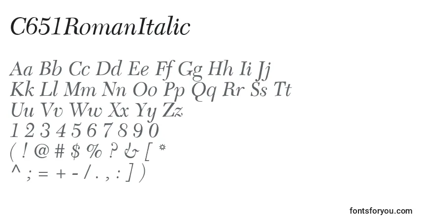 Шрифт C651RomanItalic – алфавит, цифры, специальные символы