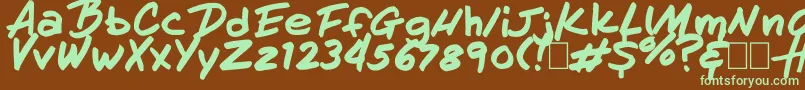 フォントHandOfHenry – 緑色の文字が茶色の背景にあります。
