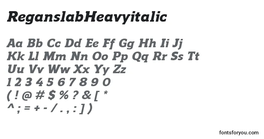 Шрифт ReganslabHeavyitalic – алфавит, цифры, специальные символы