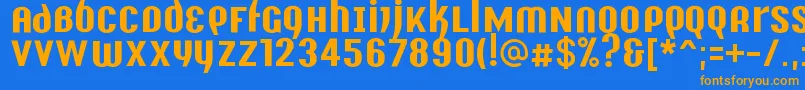 フォントY2kAnalogLegacy – オレンジ色の文字が青い背景にあります。