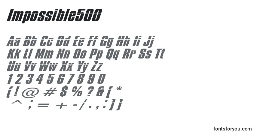 Czcionka Impossible500 – alfabet, cyfry, specjalne znaki