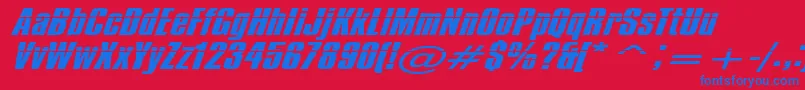 Fonte Impossible500 – fontes azuis em um fundo vermelho