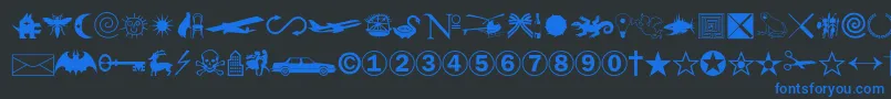 Swansymbolc-Schriftart – Blaue Schriften auf schwarzem Hintergrund