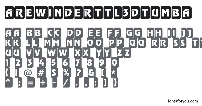 Czcionka ARewinderttl3Dtumba – alfabet, cyfry, specjalne znaki