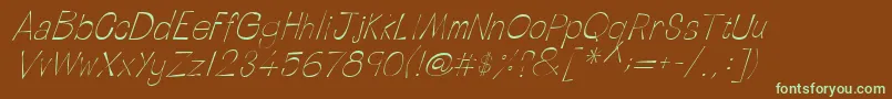 フォントLinotypetapesideLightoblique – 緑色の文字が茶色の背景にあります。