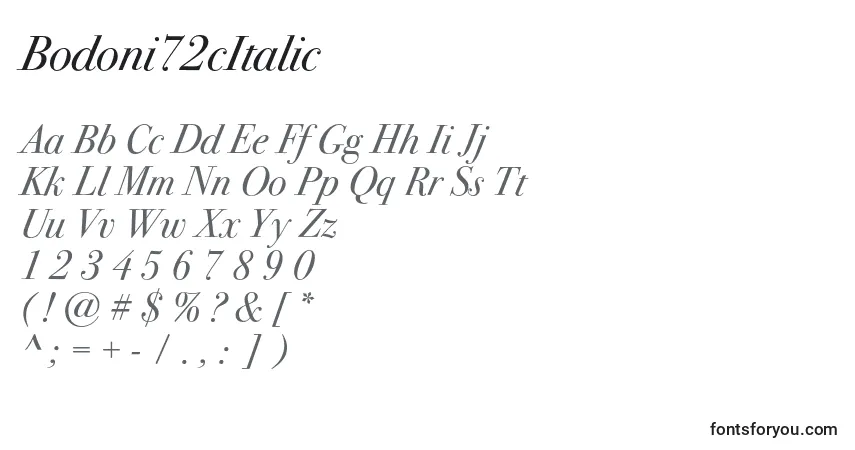 Czcionka Bodoni72cItalic – alfabet, cyfry, specjalne znaki