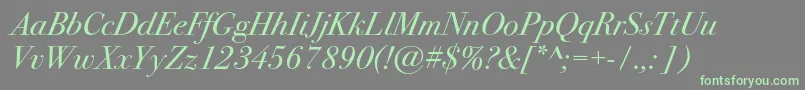 Bodoni72cItalic-Schriftart – Grüne Schriften auf grauem Hintergrund