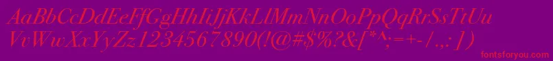 Bodoni72cItalic Font – Red Fonts on Purple Background