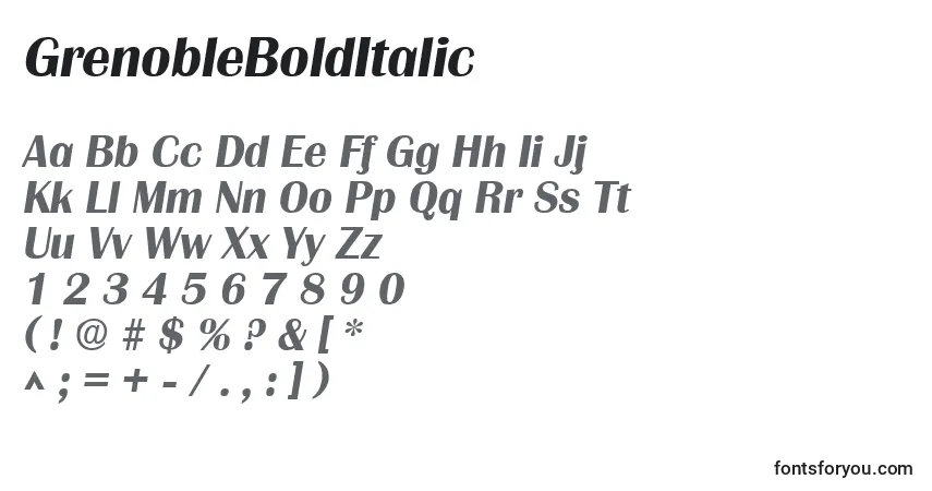 Schriftart GrenobleBoldItalic – Alphabet, Zahlen, spezielle Symbole