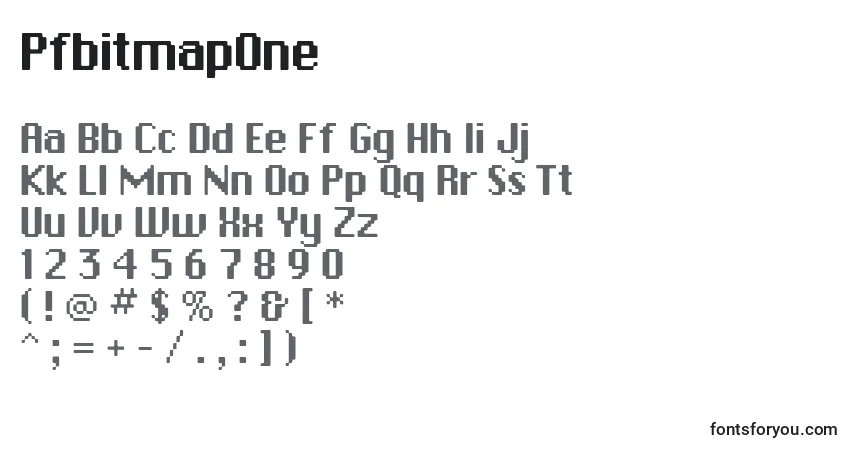 A fonte PfbitmapOne – alfabeto, números, caracteres especiais