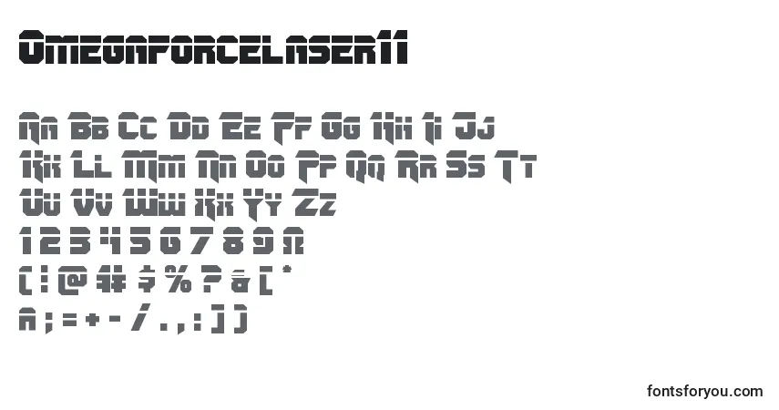 Omegaforcelaser11-fontti – aakkoset, numerot, erikoismerkit