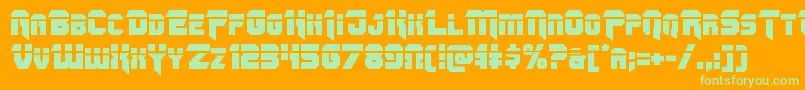 Omegaforcelaser11-Schriftart – Grüne Schriften auf orangefarbenem Hintergrund