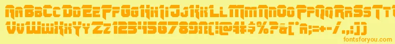 Omegaforcelaser11-Schriftart – Orangefarbene Schriften auf gelbem Hintergrund
