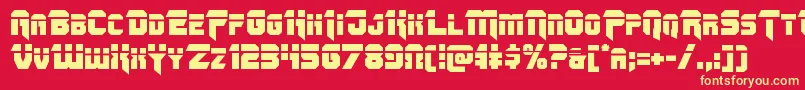 Omegaforcelaser11-Schriftart – Gelbe Schriften auf rotem Hintergrund