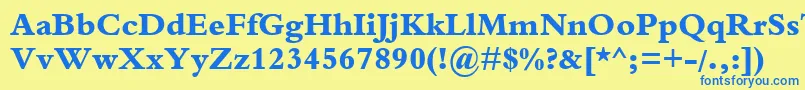 フォントBemboExtraBold – 青い文字が黄色の背景にあります。