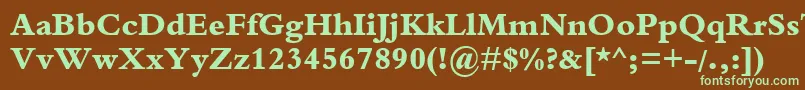 フォントBemboExtraBold – 緑色の文字が茶色の背景にあります。