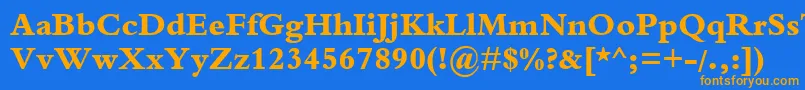 フォントBemboExtraBold – オレンジ色の文字が青い背景にあります。