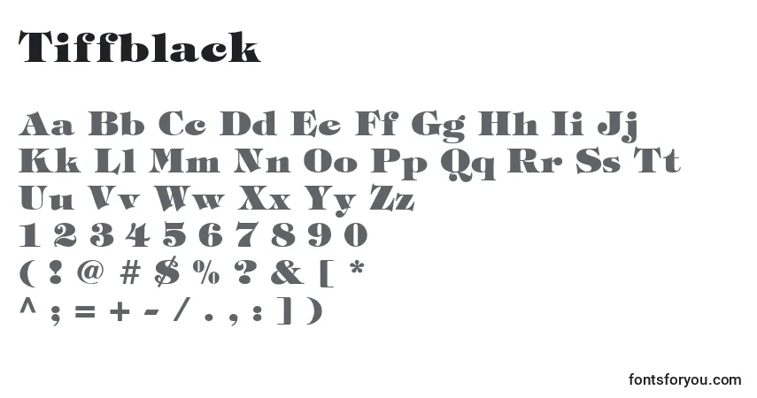 A fonte Tiffblack – alfabeto, números, caracteres especiais