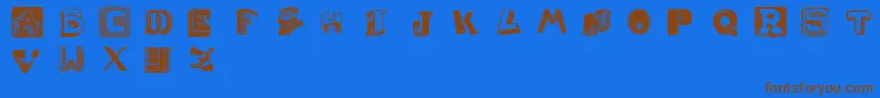 フォントWeirdCuts – 茶色の文字が青い背景にあります。