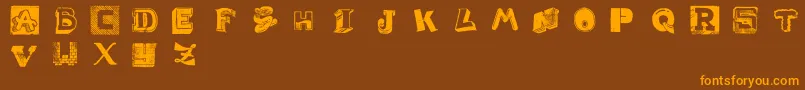 WeirdCuts-Schriftart – Orangefarbene Schriften auf braunem Hintergrund