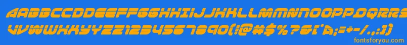 フォント1stenterpriseslasersuperital – オレンジ色の文字が青い背景にあります。