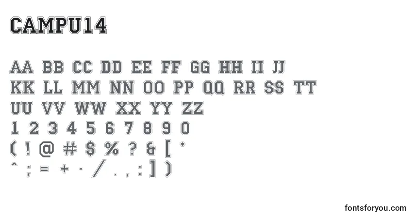 Czcionka Campu14 – alfabet, cyfry, specjalne znaki