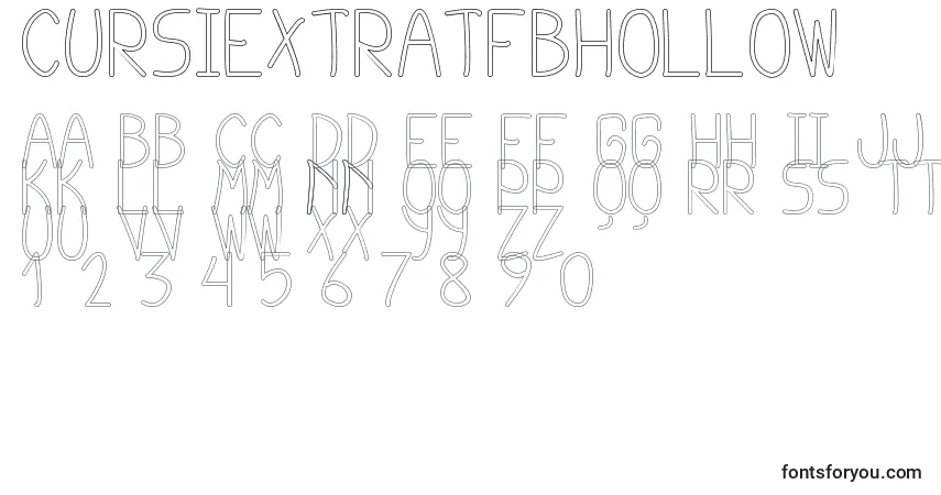 A fonte CursiExtraTfbHollow – alfabeto, números, caracteres especiais