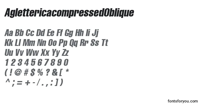 Schriftart AglettericacompressedOblique – Alphabet, Zahlen, spezielle Symbole