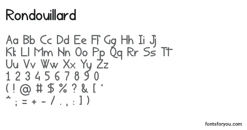 Czcionka Rondouillard – alfabet, cyfry, specjalne znaki