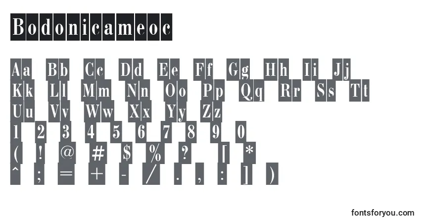 A fonte Bodonicameoc – alfabeto, números, caracteres especiais