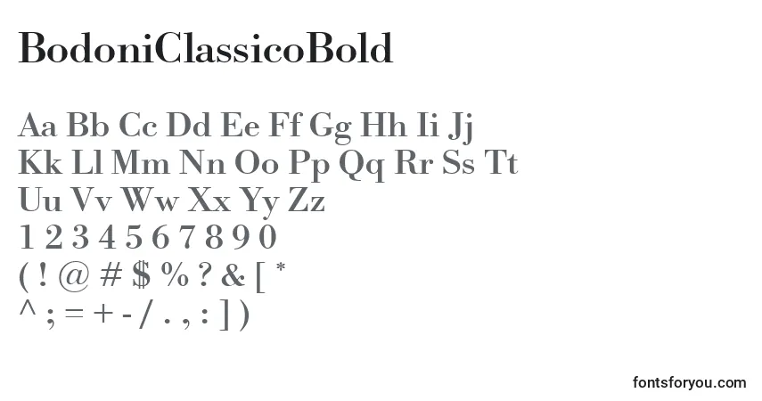 Czcionka BodoniClassicoBold – alfabet, cyfry, specjalne znaki