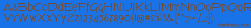 フォントTorkRg – 茶色の文字が青い背景にあります。