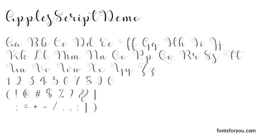 Schriftart ApplesScriptDemo – Alphabet, Zahlen, spezielle Symbole
