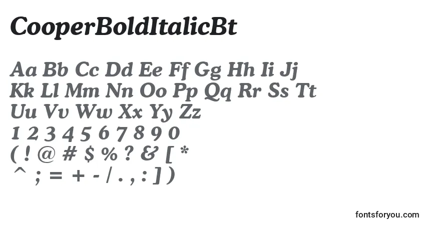 Czcionka CooperBoldItalicBt – alfabet, cyfry, specjalne znaki