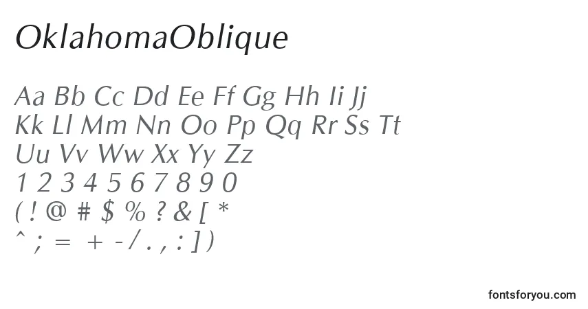 A fonte OklahomaOblique – alfabeto, números, caracteres especiais