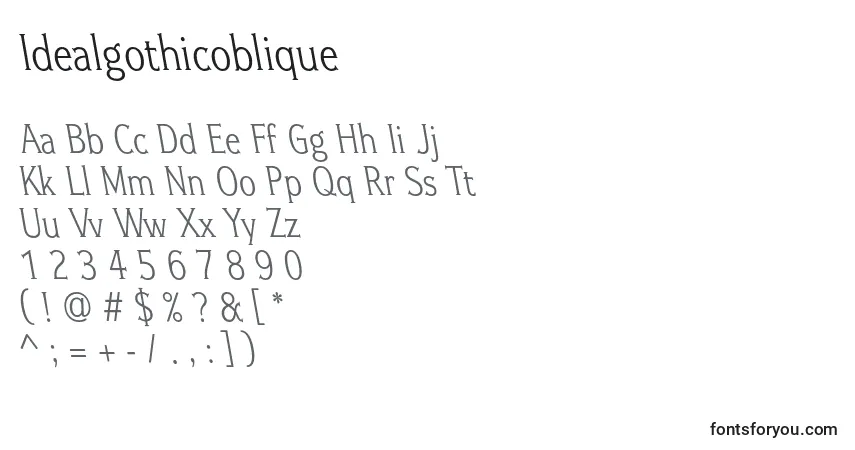 A fonte Idealgothicoblique – alfabeto, números, caracteres especiais