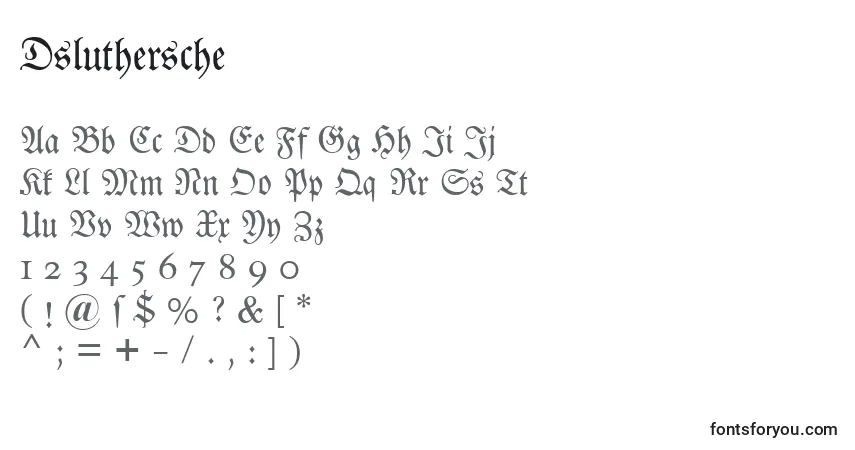 Czcionka Dsluthersche – alfabet, cyfry, specjalne znaki