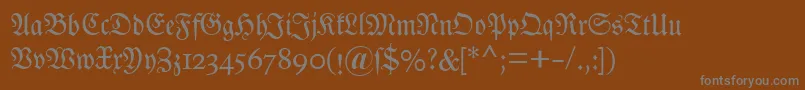 Dsluthersche-fontti – harmaat kirjasimet ruskealla taustalla