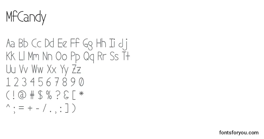 Czcionka MfCandy – alfabet, cyfry, specjalne znaki
