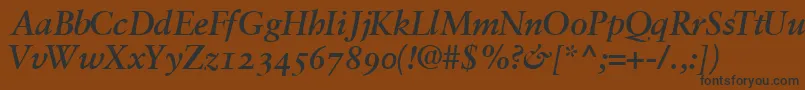 Weitere Informationen zur GaramondretrospectiveossskBoldItalic-Schriftart GaramondretrospectiveossskBoldItalic-Schriftart – Schwarze Schriften auf braunem Hintergrund