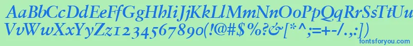 Подробнее о шрифте GaramondretrospectiveossskBoldItalic Шрифт GaramondretrospectiveossskBoldItalic – синие шрифты на зелёном фоне